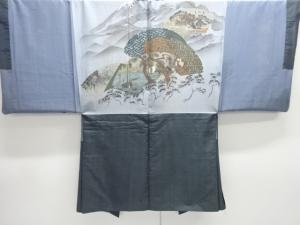 アンティーク　街道風景模様肩裏本場村山泥大島紬男物羽織